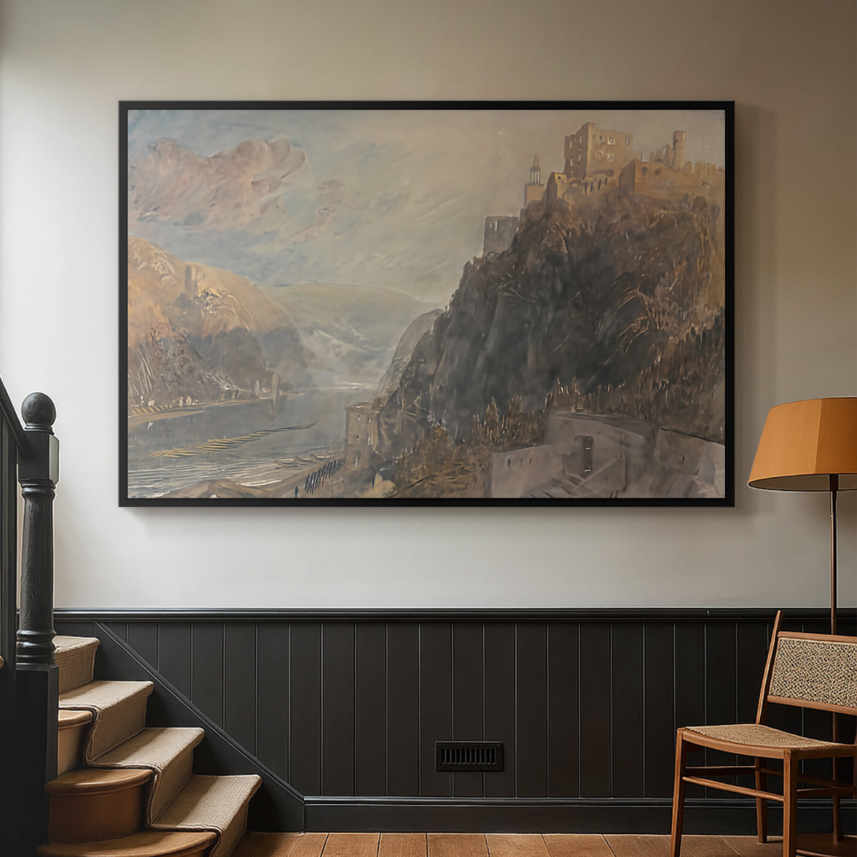 Rheinfels Looking to Katz and Gourhausen, 1817 - Floater Framed Canvas Print