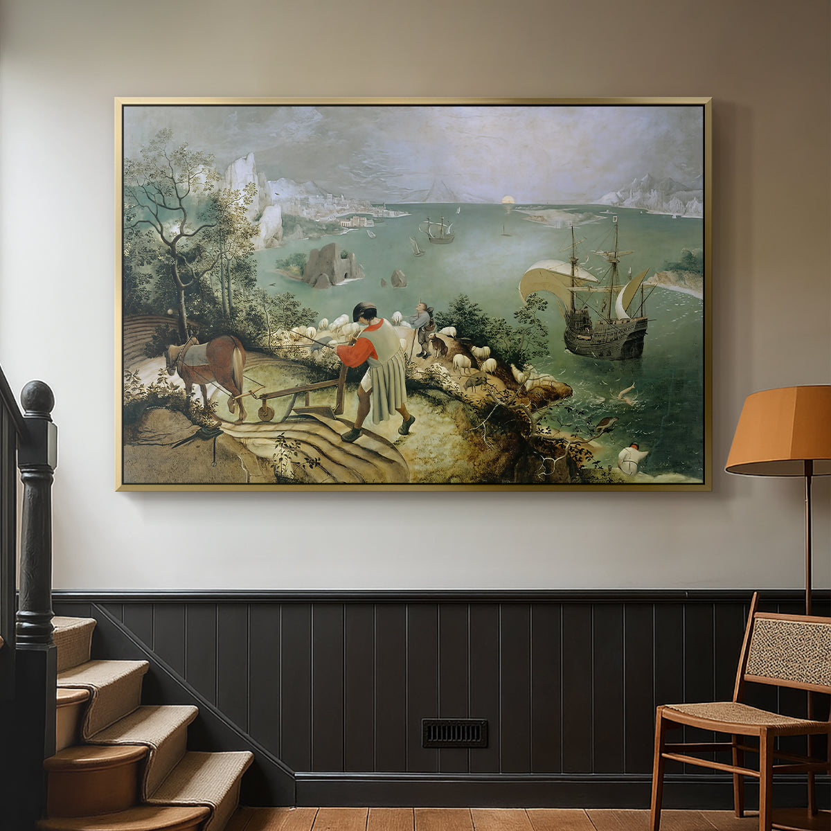 Landscape with the Fall of Icarus, c. 1560 - Floater Framed Canvas Print
