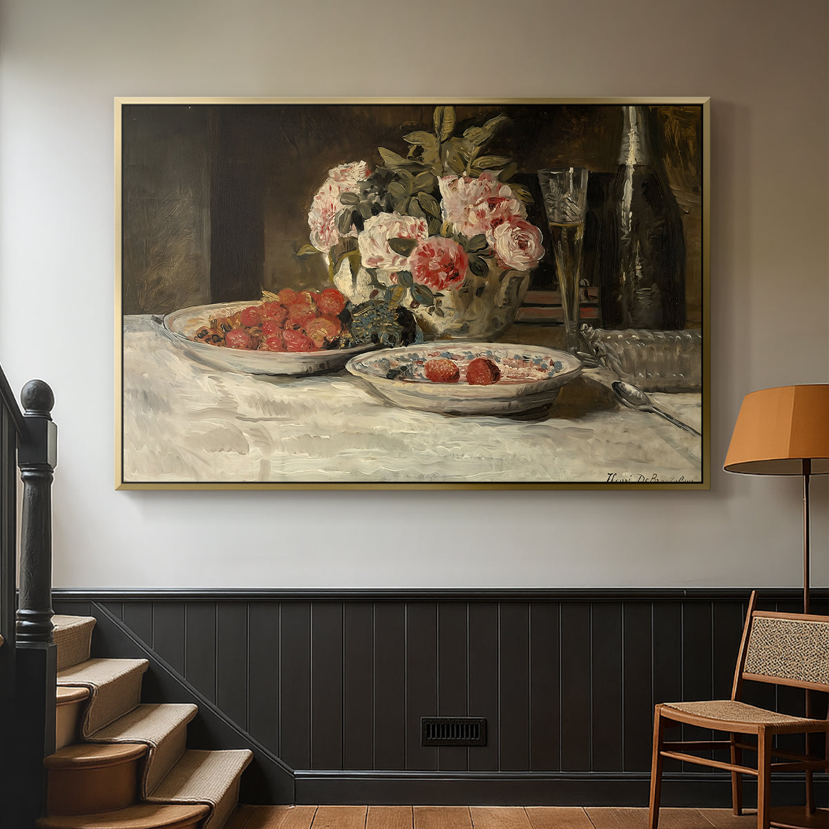 Strawberries and Champagne, c. 1881-1885 - Floater Framed Canvas Print