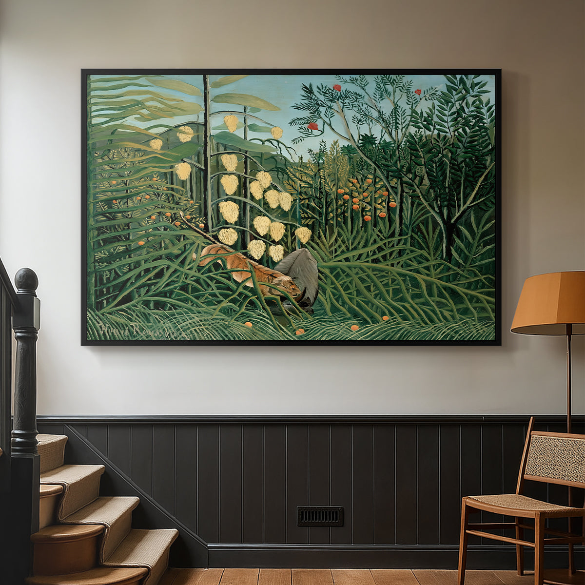 Fight Between a Tiger and a Buffalo, 1908 - Floater Framed Canvas Print