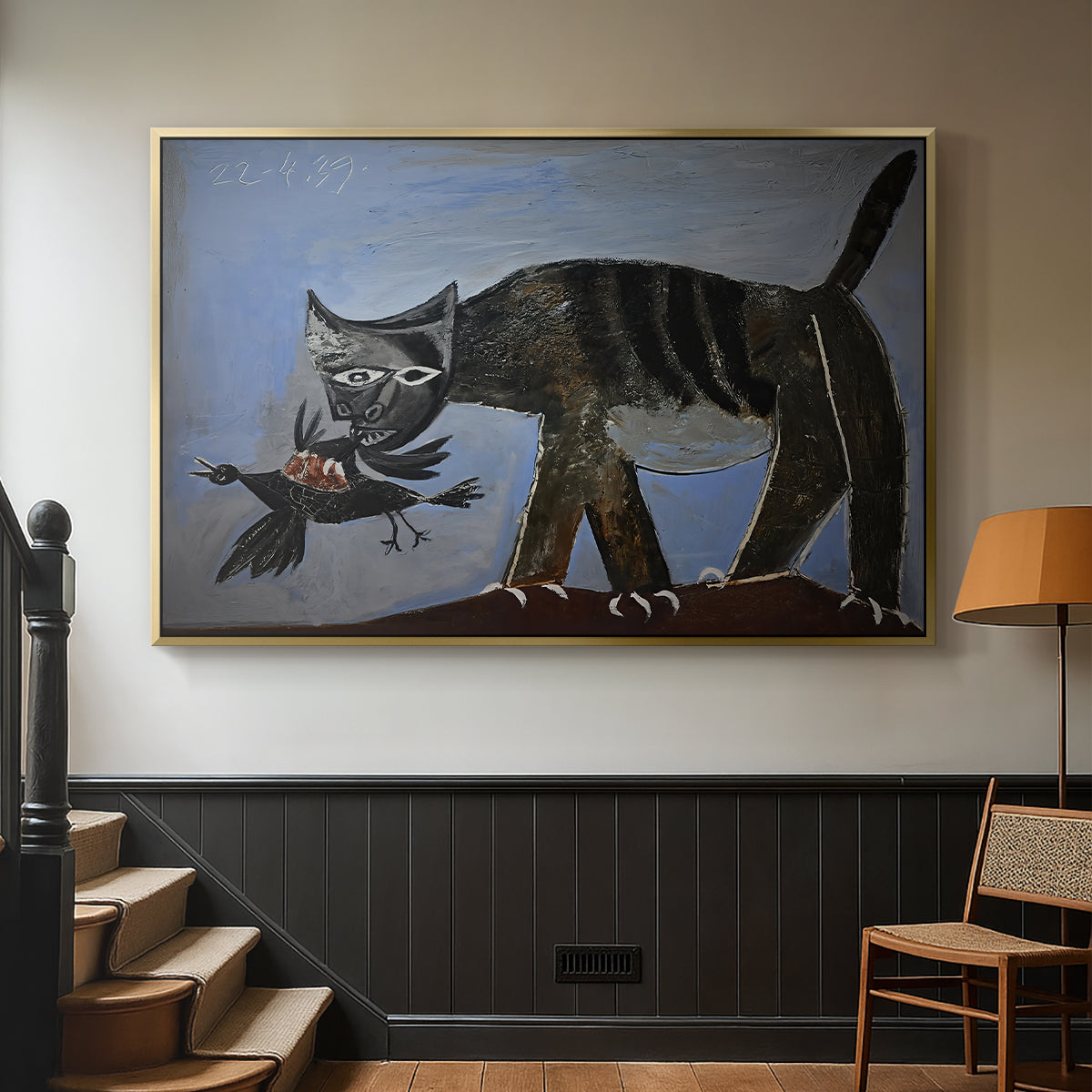 Cat Catching a Bird, 1939 - Floater Framed Canvas Print