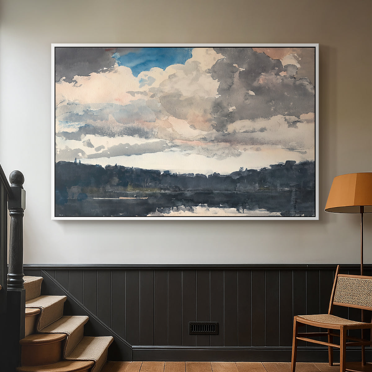 The Lone Boat, North Woods Club, Adirondacks, 1892 - Floater Framed Canvas Print