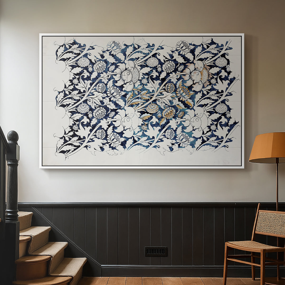 Watercolour for Printed Fabric Design: Wey, c. 1882-1883 - Floater Framed Canvas Print