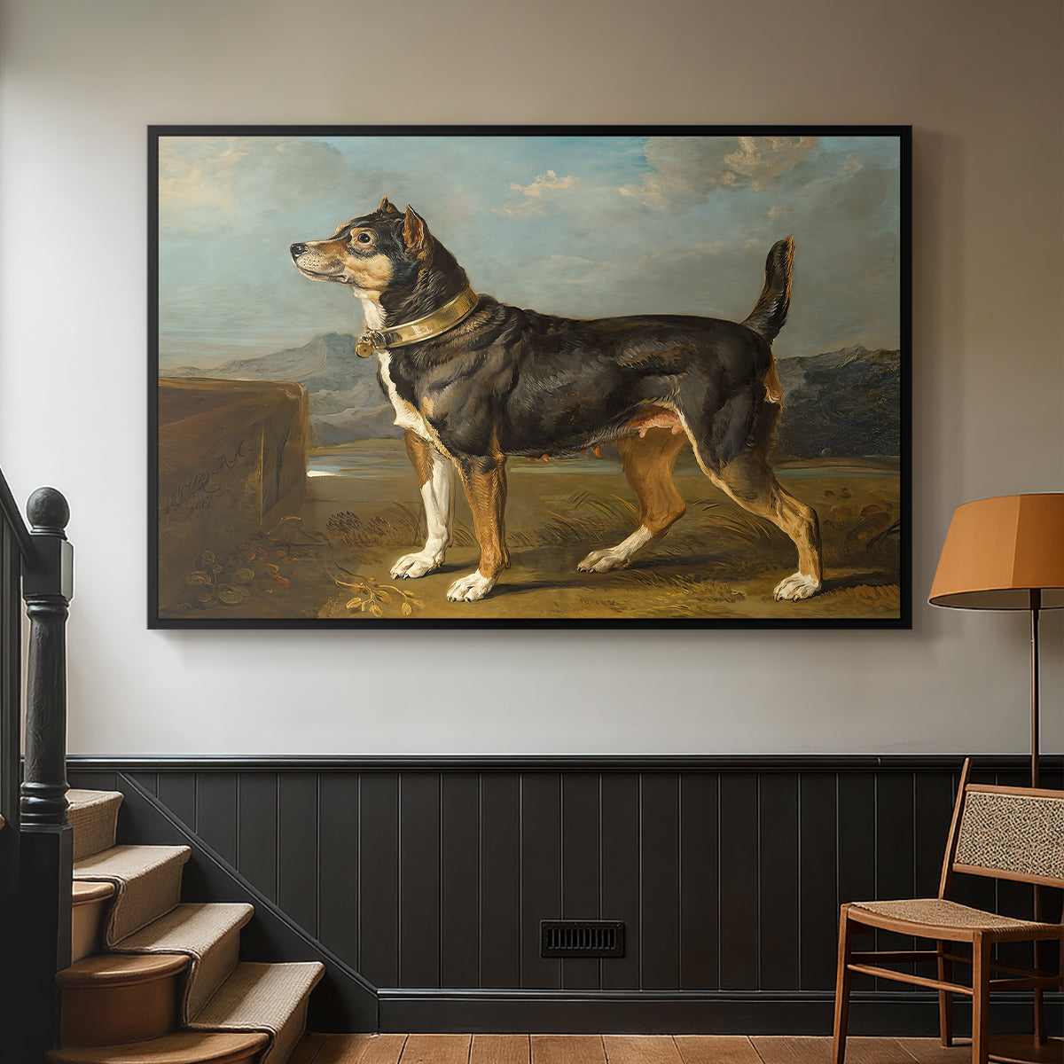 A Terrier in a Landscape, c. 1811 - Floater Framed Canvas Print