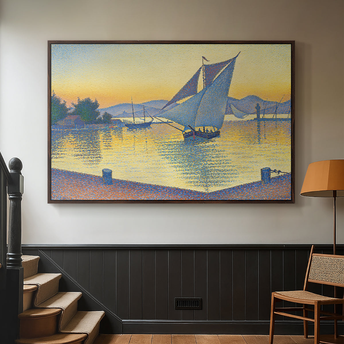 The Port at Sunset, Opus 236, Saint Tropez, 1892 - Floater Framed Canvas Print