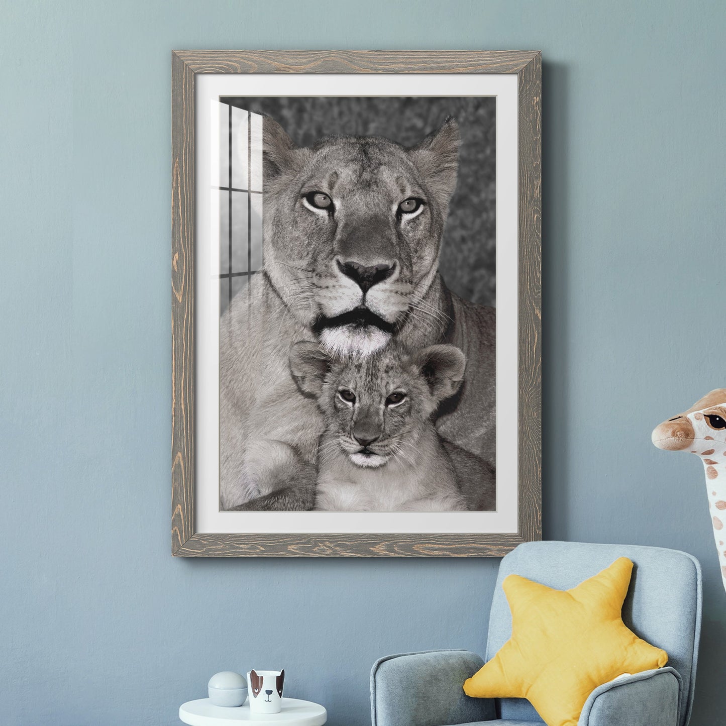 Lioness and Cub - Premium Framed Print - Distressed Barnwood Frame - Ready to Hang