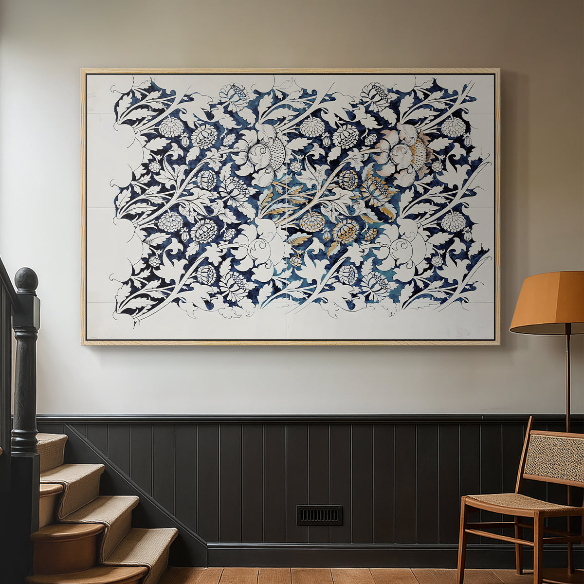 Watercolour for Printed Fabric Design: Wey, c. 1882-1883 - Floater Framed Canvas Print