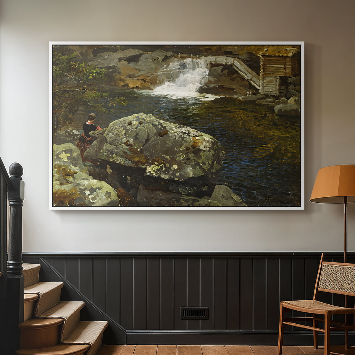 By the Mill Pond (En Mølledam), 1850 - Floater Framed Canvas Print
