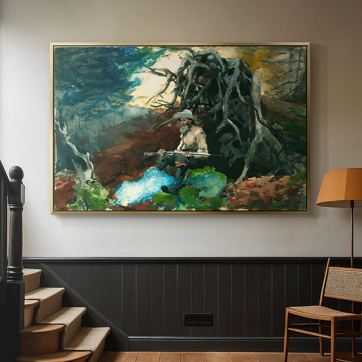 Campfire, Adirondacks, 1892 - Floater Framed Canvas Print