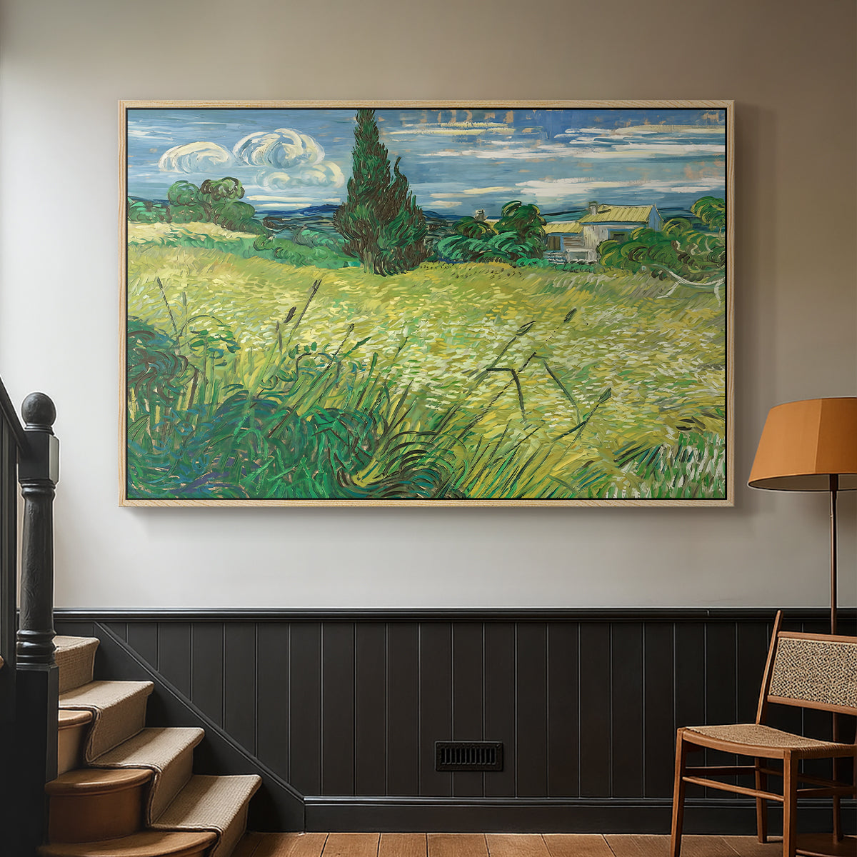 Green Wheat Field with Cypress, 1889 - Floater Framed Canvas Print