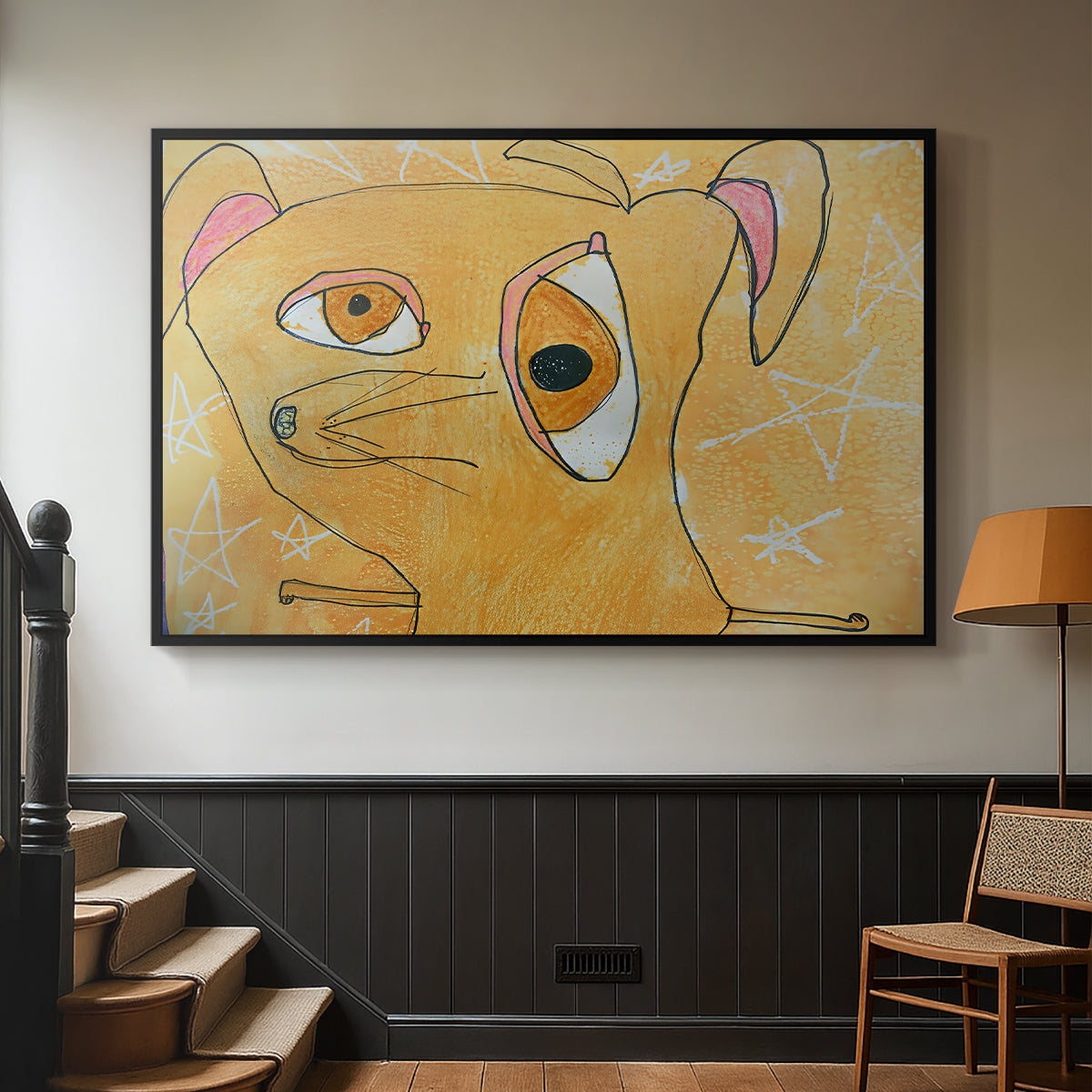Cubist Dog with Stars (Student Art) - Floater Framed Canvas Print