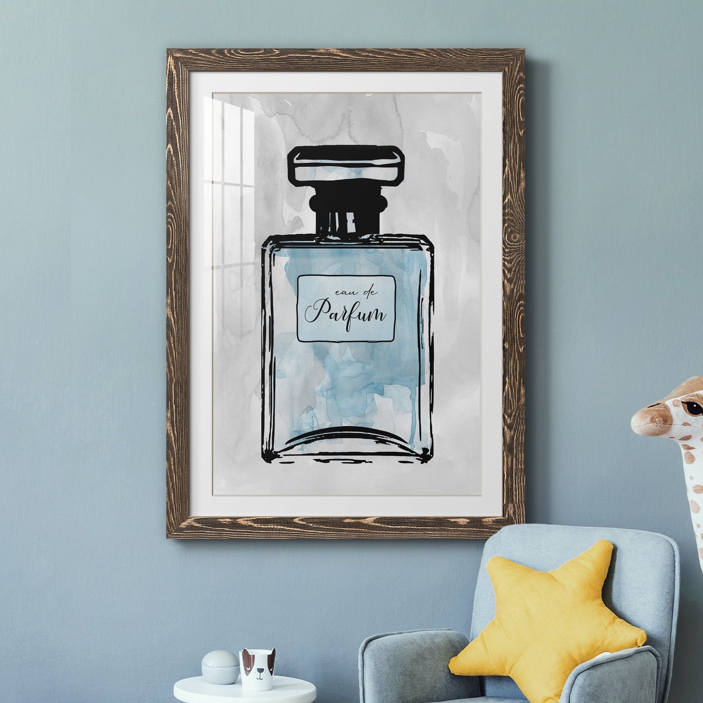 Blue Wash Perfume - Premium Framed Print - Distressed Barnwood Frame - Ready to Hang