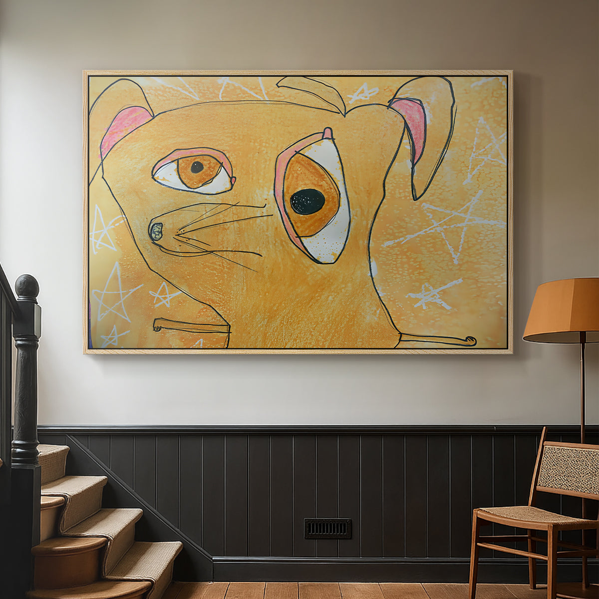 Cubist Dog with Stars (Student Art) - Floater Framed Canvas Print
