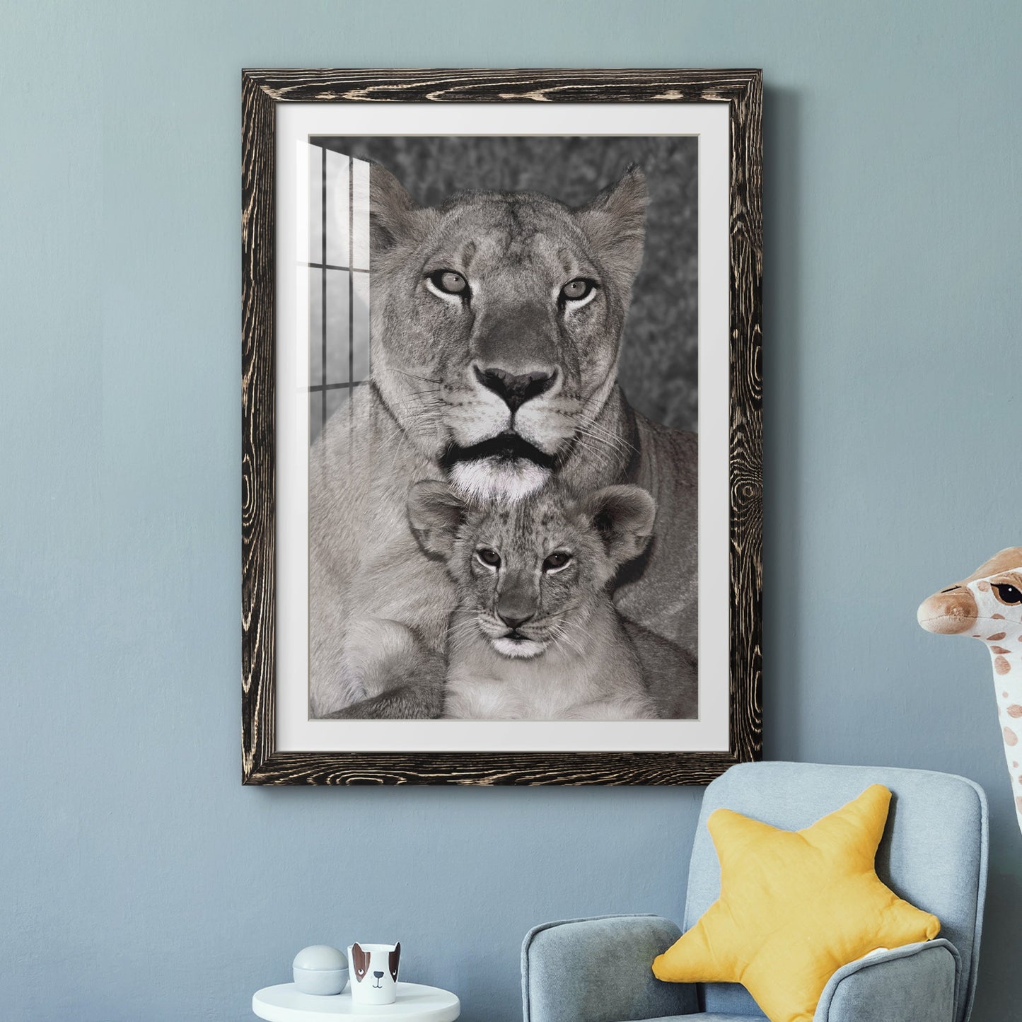 Lioness and Cub - Premium Framed Print - Distressed Barnwood Frame - Ready to Hang