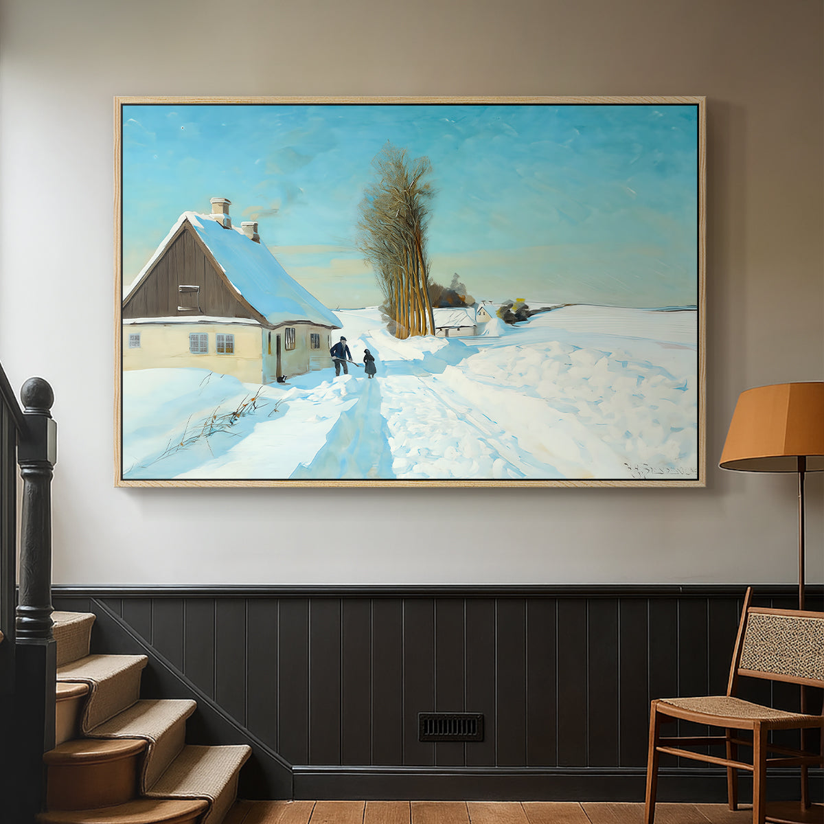Shoveling Snow on a Beautiful Winter Day, c. 1898 - Floater Framed Canvas Print