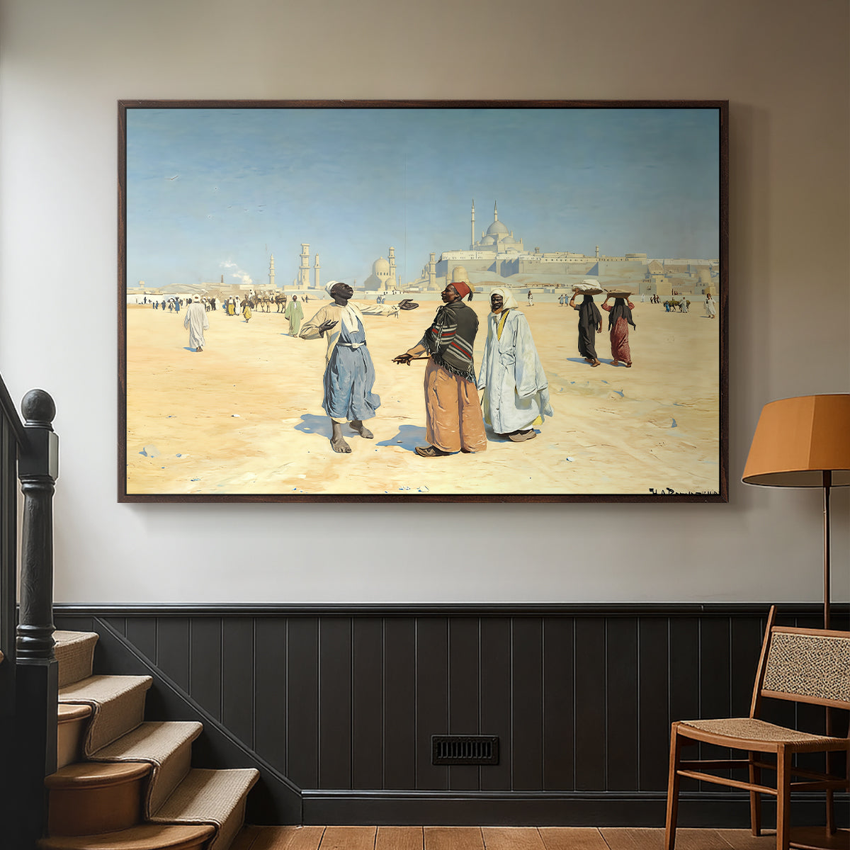 View from the Desert of Cairo with Citadel and Mamluk Tombs in the Background, c. 1889-1890 - Floater Framed Canvas Print