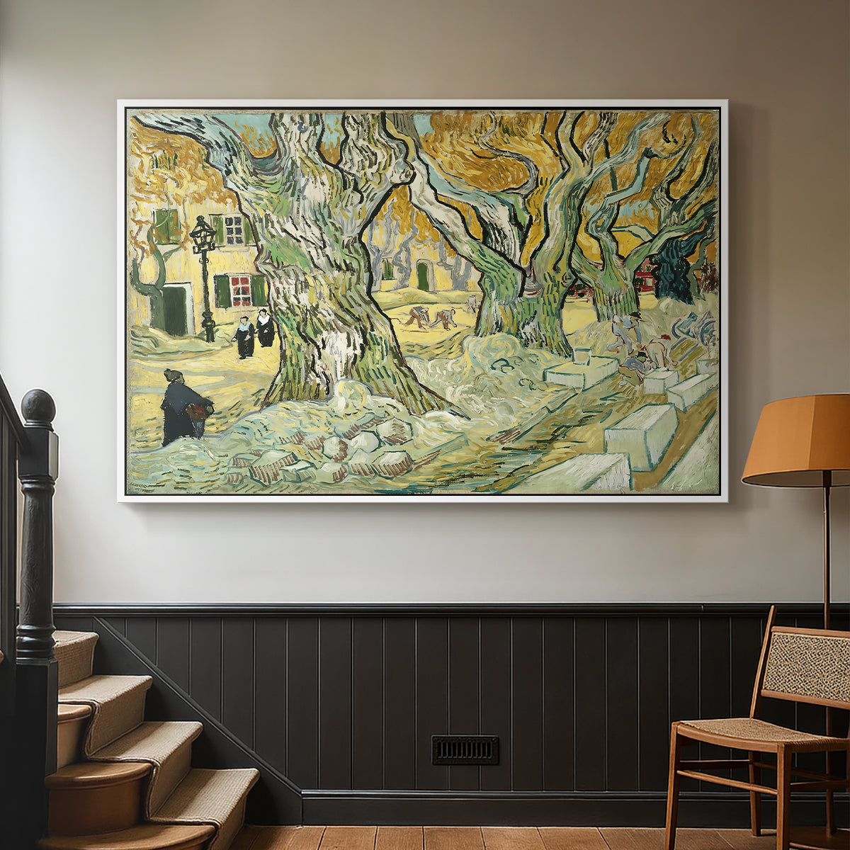 The Large Plane Trees (Road Menders at Saint-Rémy), 1889 - Floater Framed Canvas Print