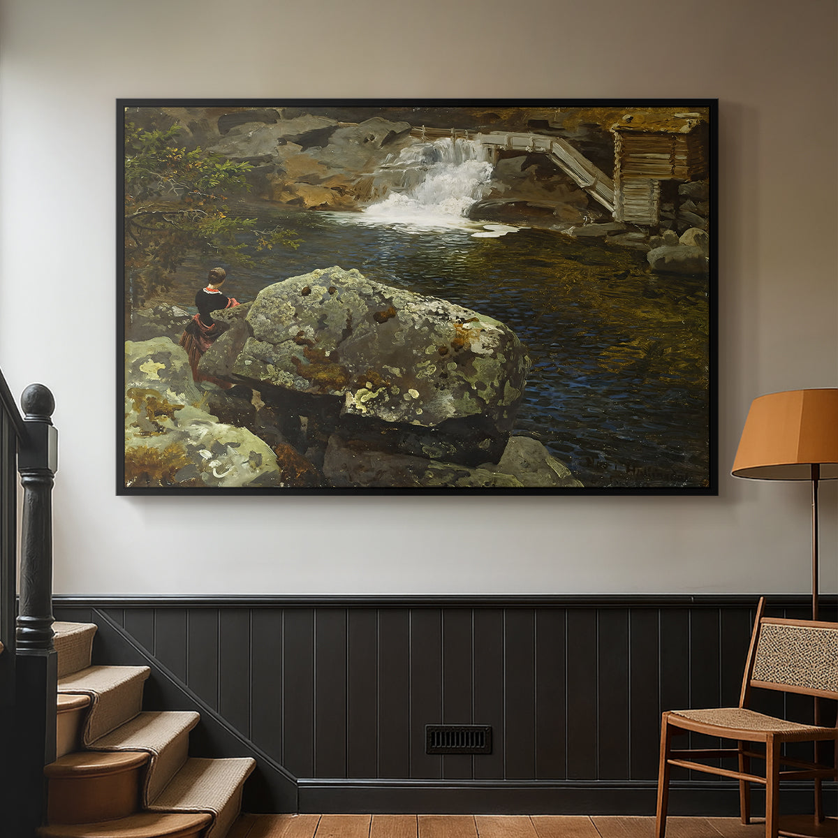 By the Mill Pond (En Mølledam), 1850 - Floater Framed Canvas Print