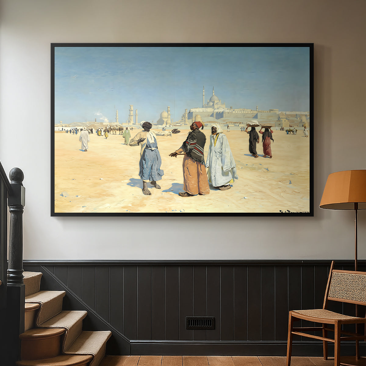 View from the Desert of Cairo with Citadel and Mamluk Tombs in the Background, c. 1889-1890 - Floater Framed Canvas Print