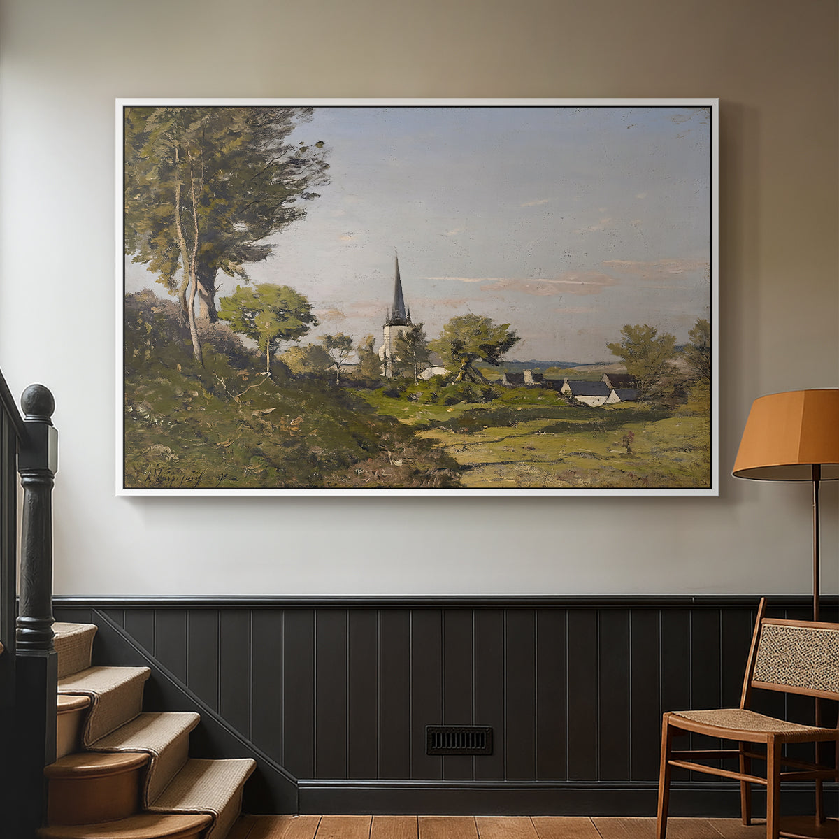 Village Landscape with Church, 1891 - Floater Framed Canvas Print