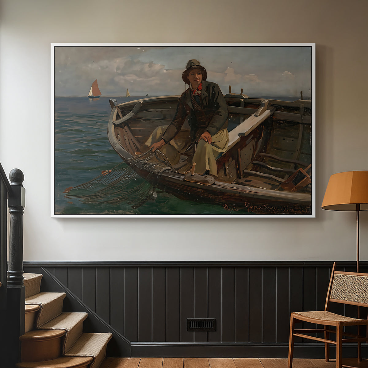Fishermen from Rügen, 1882 - Floater Framed Canvas Print