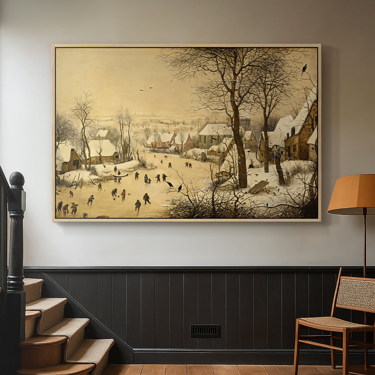 Winter Landscape with Skaters and Bird Trap, 1565 - Floater Framed Canvas Print