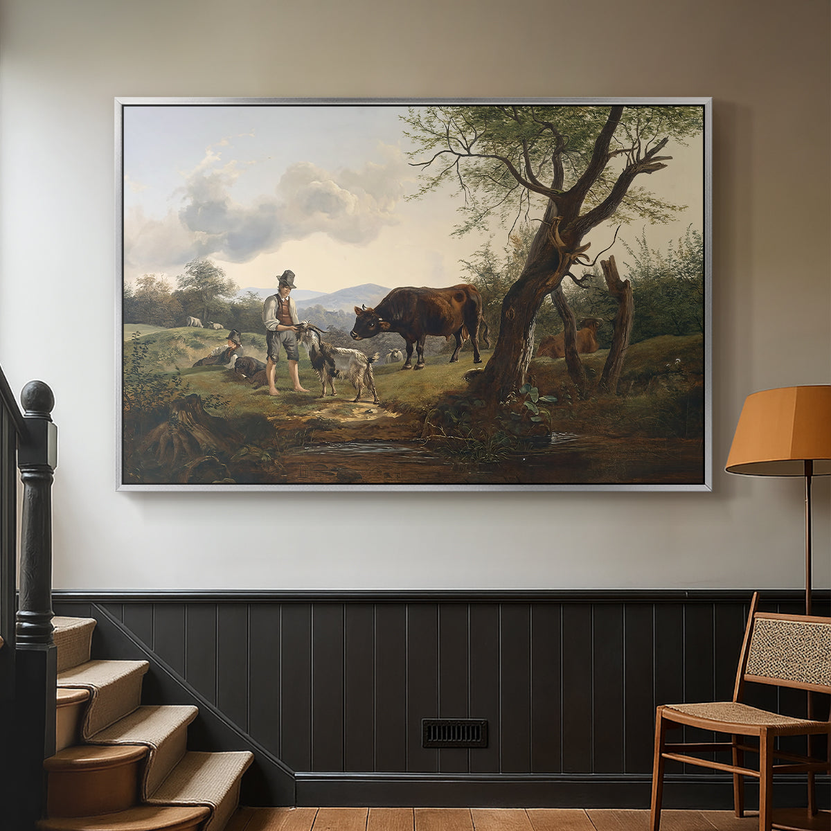 Shepherd with Billy Goat, c. 1830 - Floater Framed Canvas Print