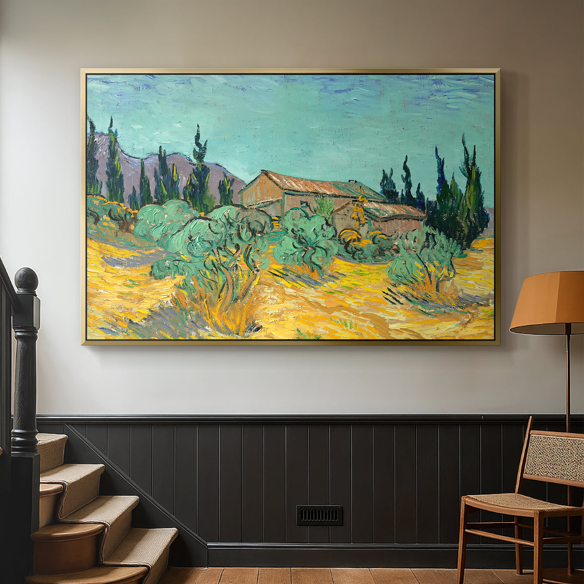Wooden Sheds Among the Olive Trees and Cypresses, 1889 - Floater Framed Canvas Print