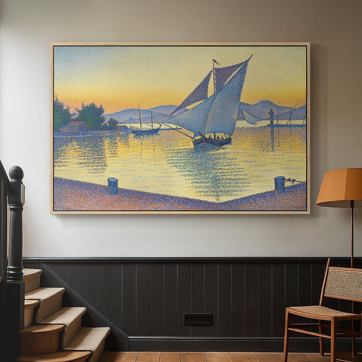The Port at Sunset, Opus 236, Saint Tropez, 1892 - Floater Framed Canvas Print
