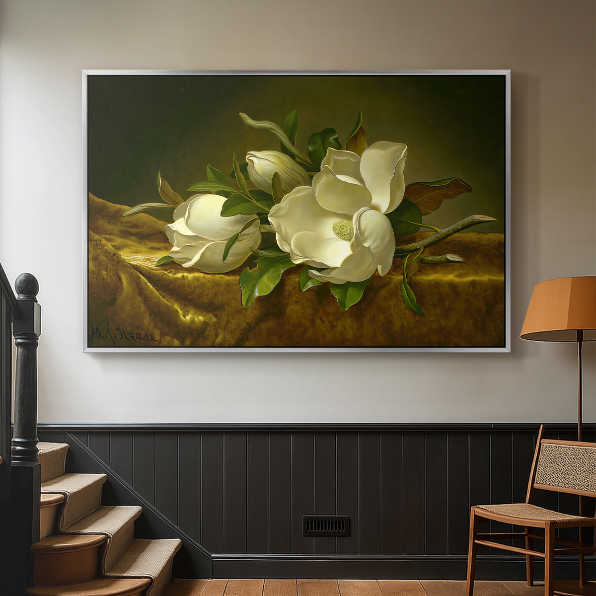 Magnolias on Gold Velvet Cloth, c. 1888-1890 - Floater Framed Canvas Print