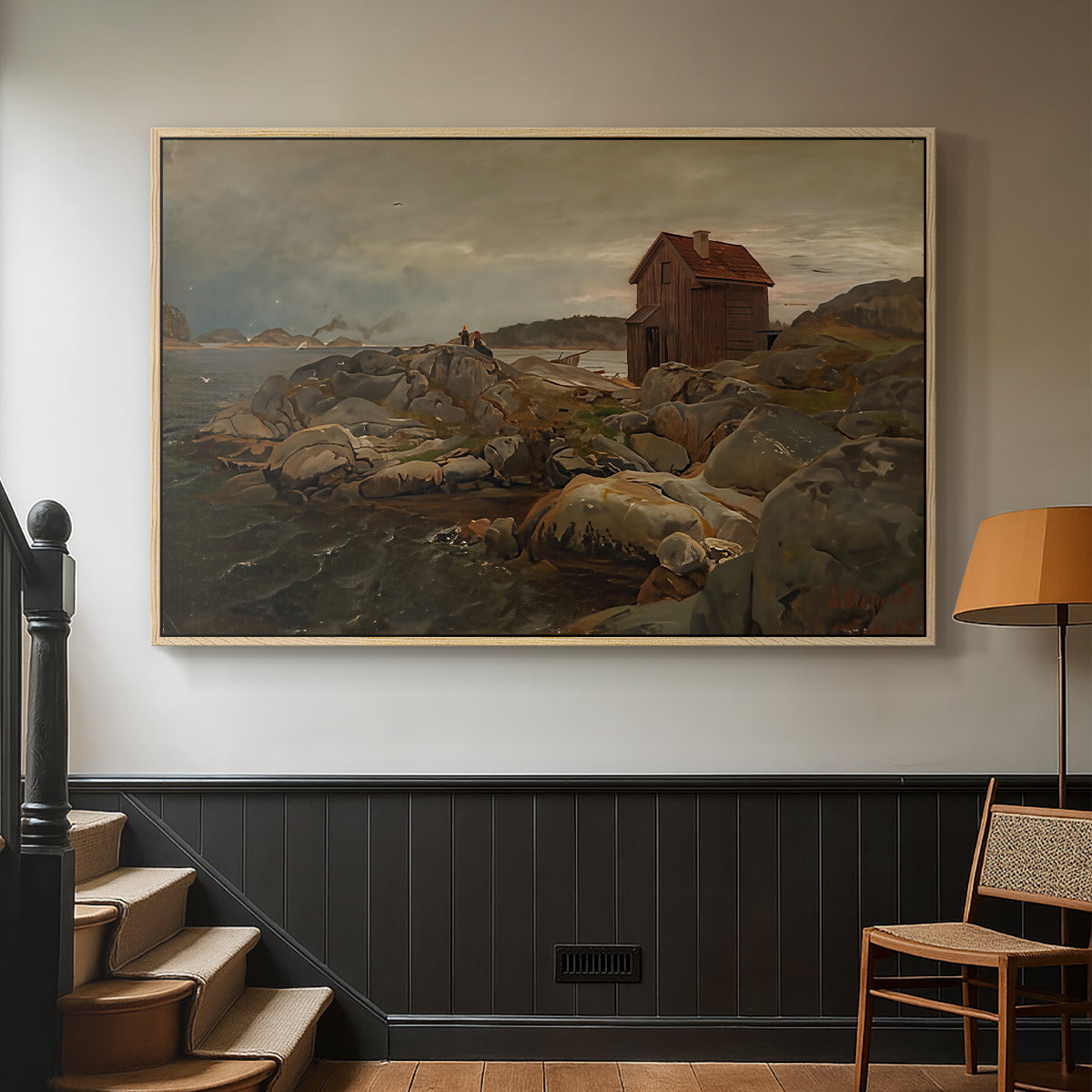 A Fisherman's Home, Lillesand, 1858 - Floater Framed Canvas Print