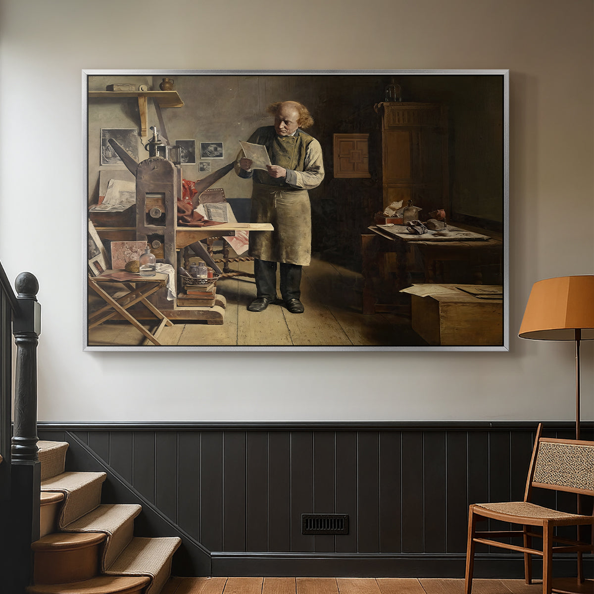 The Plate Printer, 1875 - Floater Framed Canvas Print