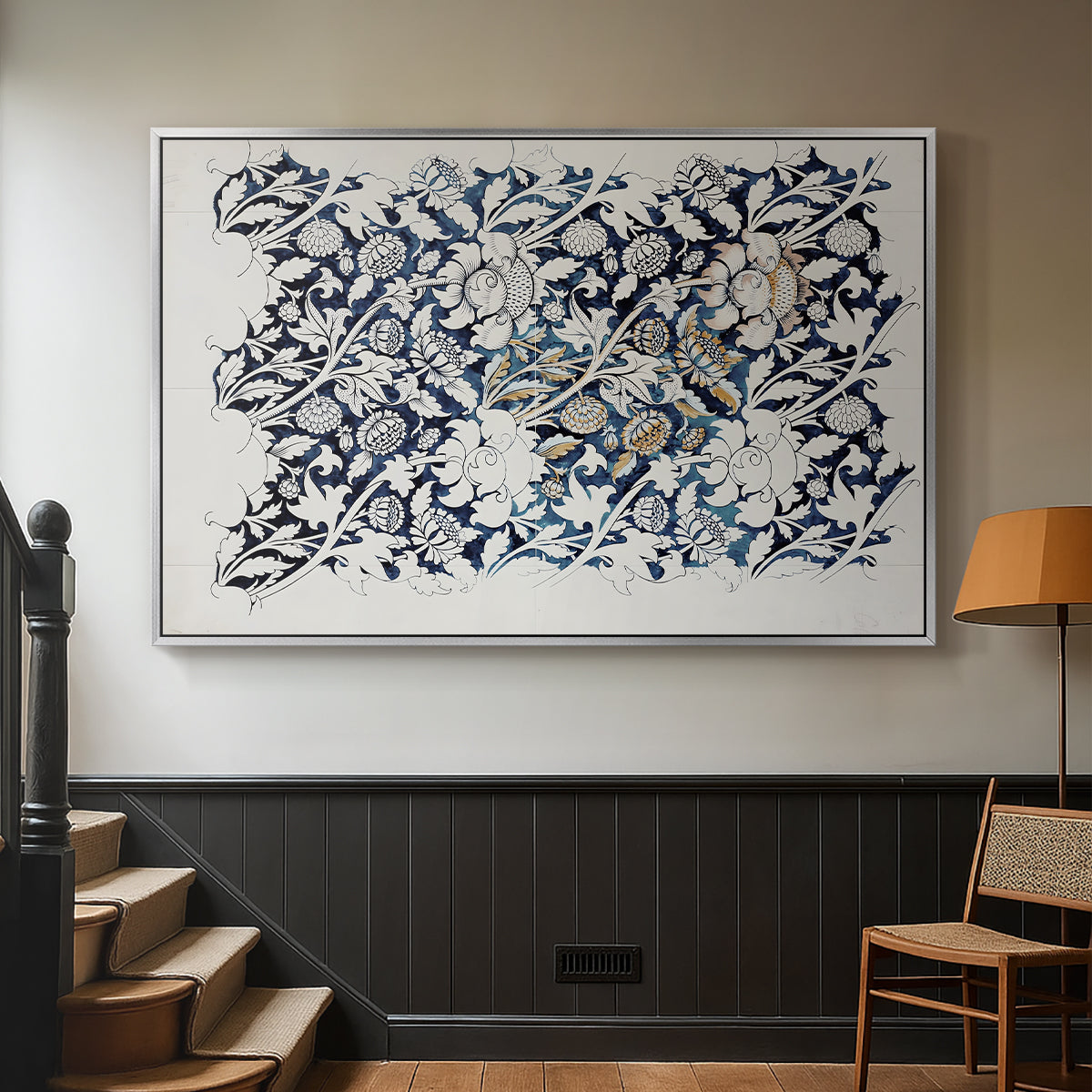 Watercolour for Printed Fabric Design: Wey, c. 1882-1883 - Floater Framed Canvas Print