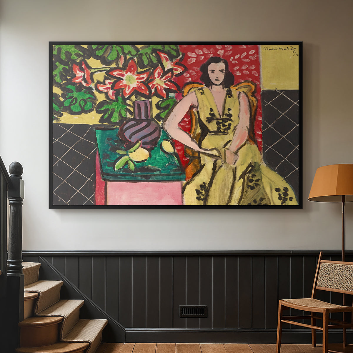 Seated Woman with a Vase of Amaryllis, 1941 - Floater Framed Canvas Print