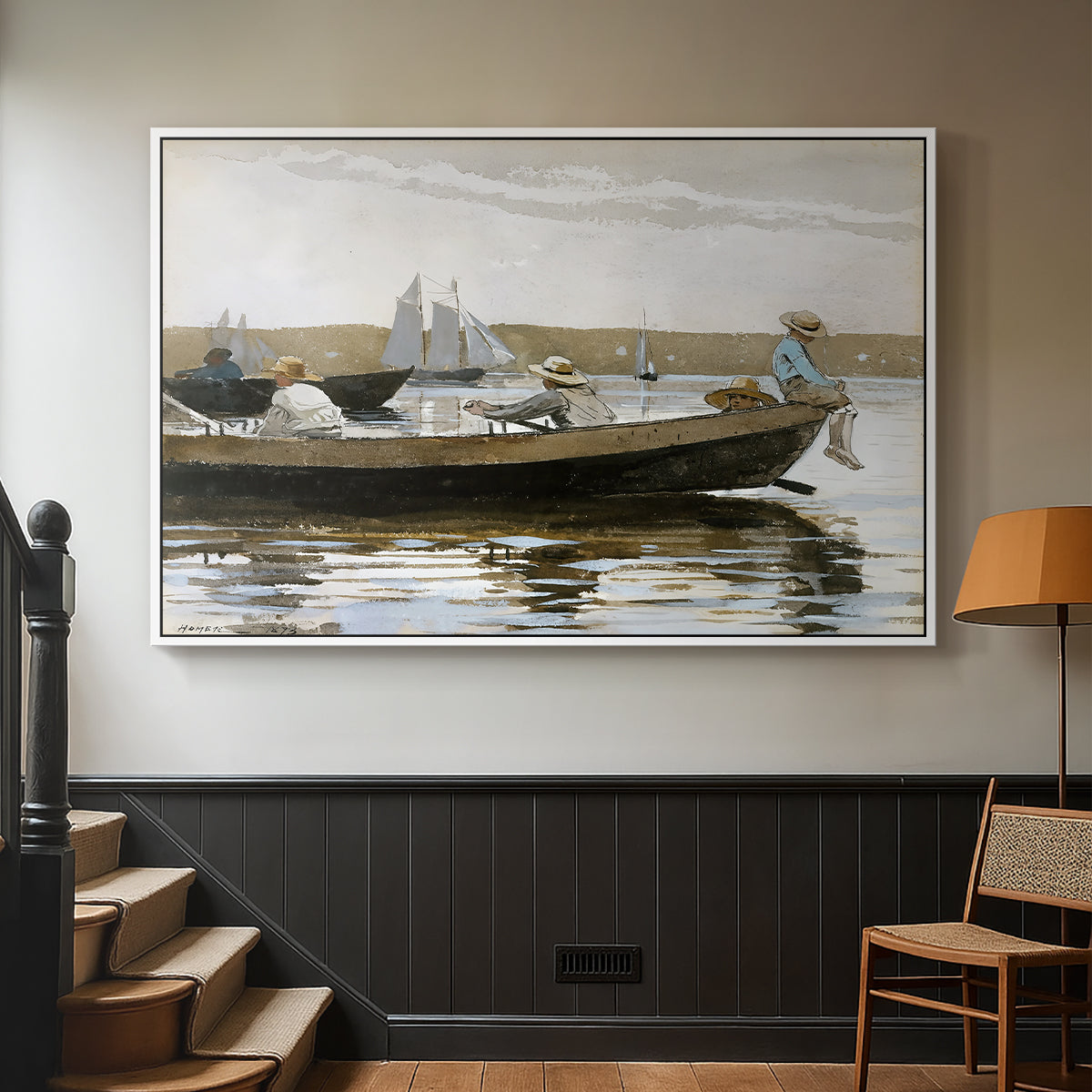 Boys in a Dory, 1873 - Floater Framed Canvas Print