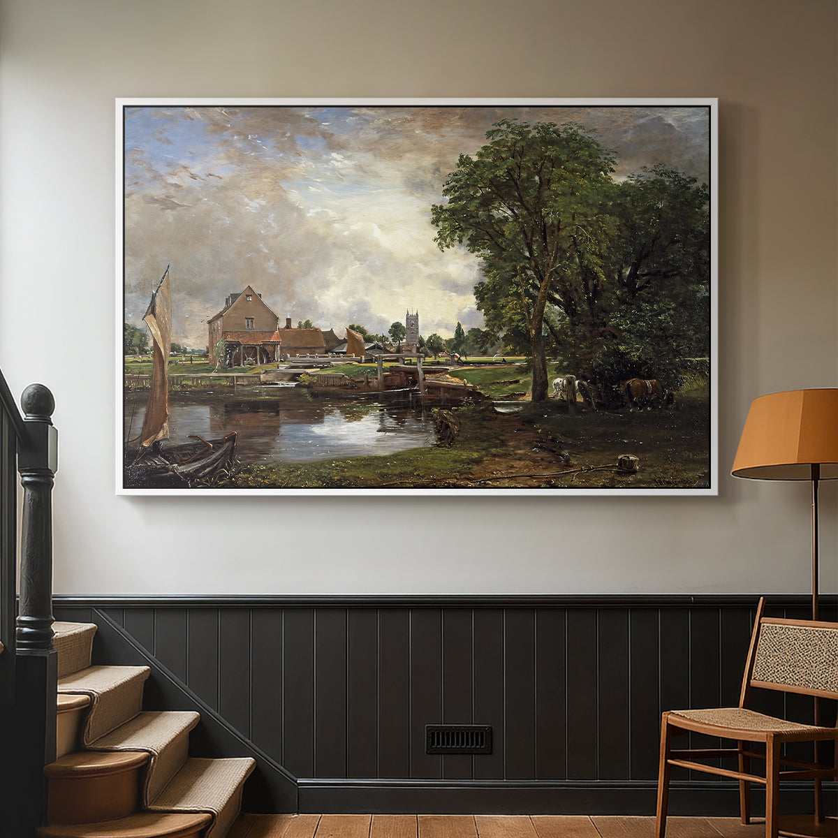 Dedham Lock and Mill, c. 1820 - Floater Framed Canvas Print