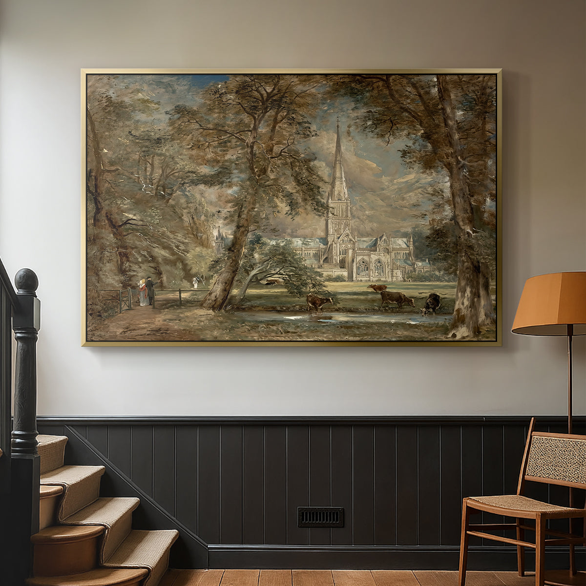 Salisbury Cathedral from the Bishop's Grounds, c. 1822-1823 - Floater Framed Canvas Print