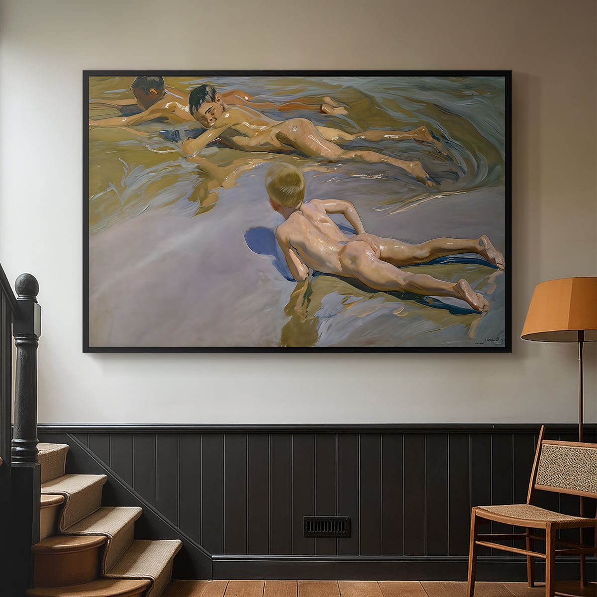 Boys on the Beach, 1910 - Floater Framed Canvas Print