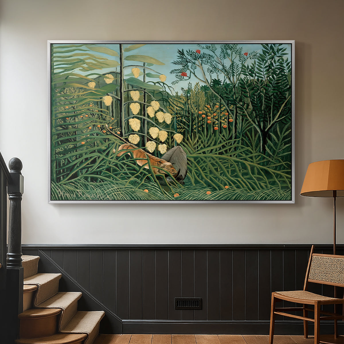 Fight Between a Tiger and a Buffalo, 1908 - Floater Framed Canvas Print