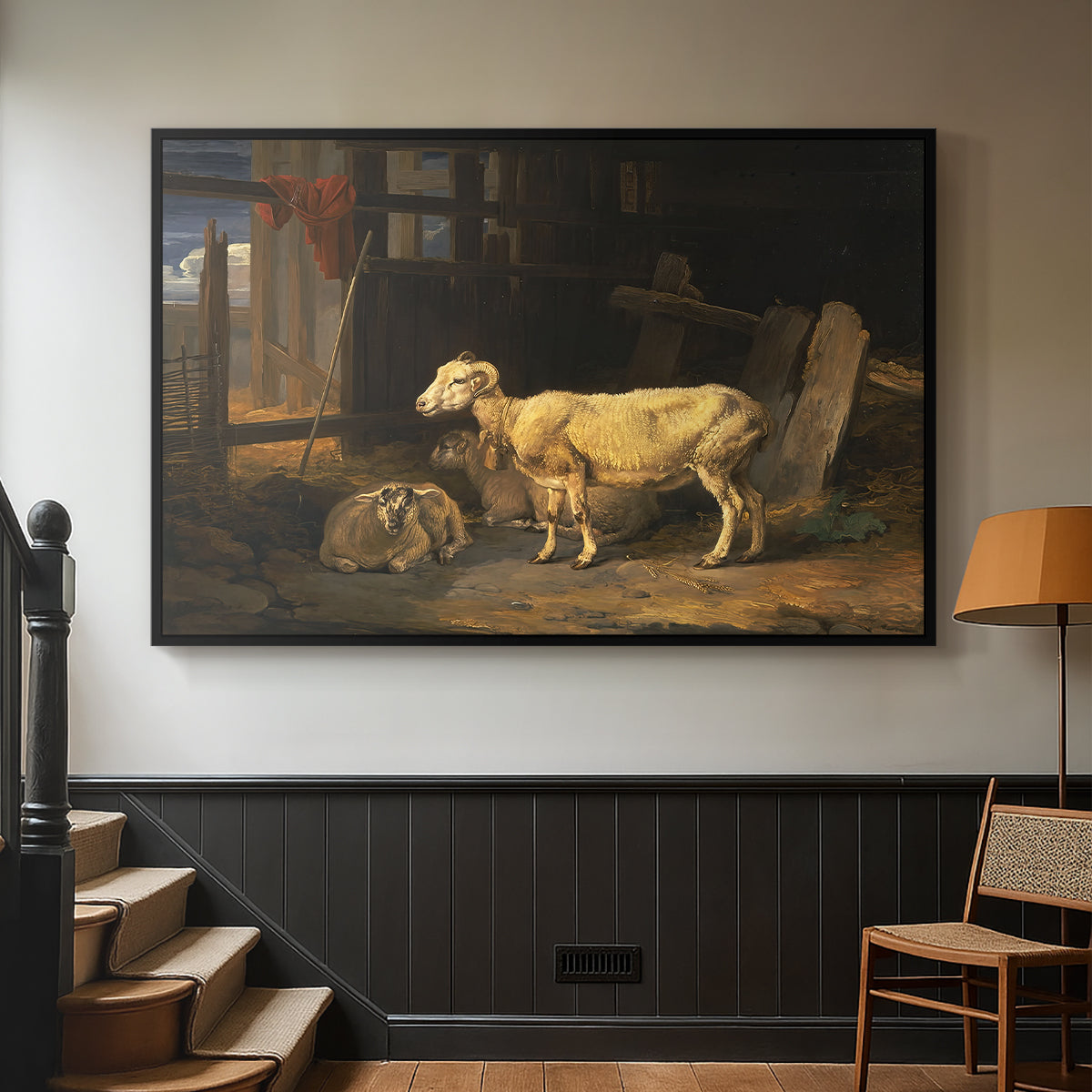 Sheep in a Stable, 1810 - Floater Framed Canvas Print