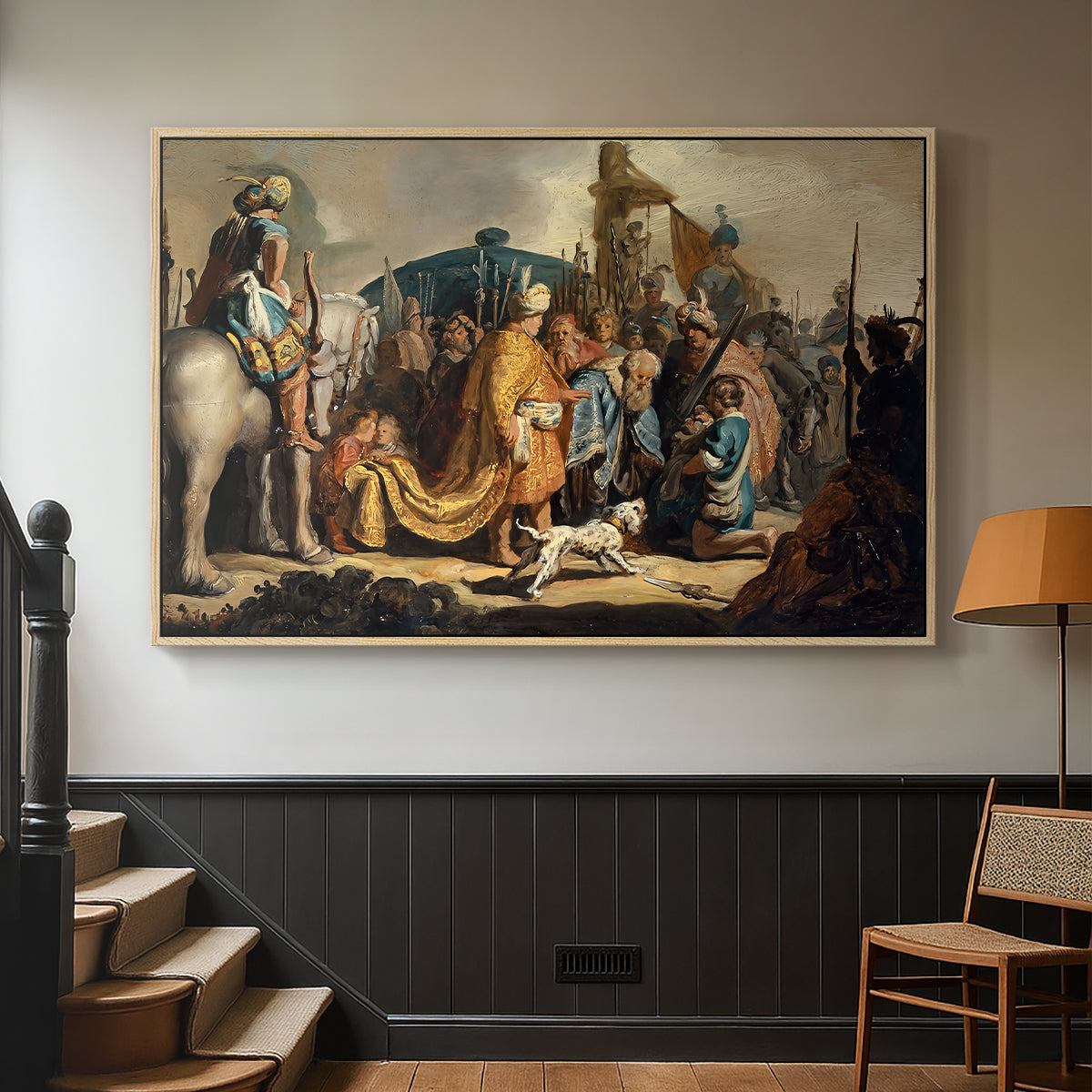 David with Goliath's Head in front of Saul, for Rembrandt, 1627 - Floater Framed Canvas Print