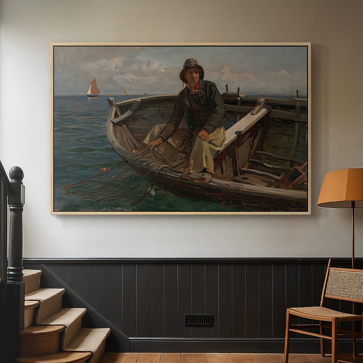 Fishermen from Rügen, 1882 - Floater Framed Canvas Print