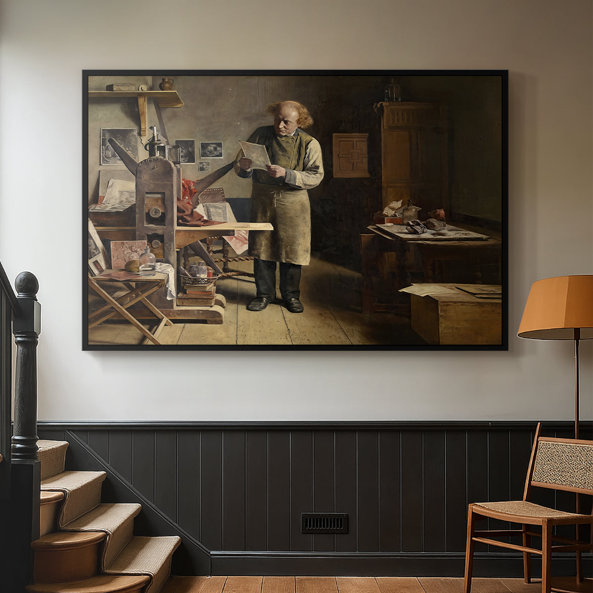 The Plate Printer, 1875 - Floater Framed Canvas Print