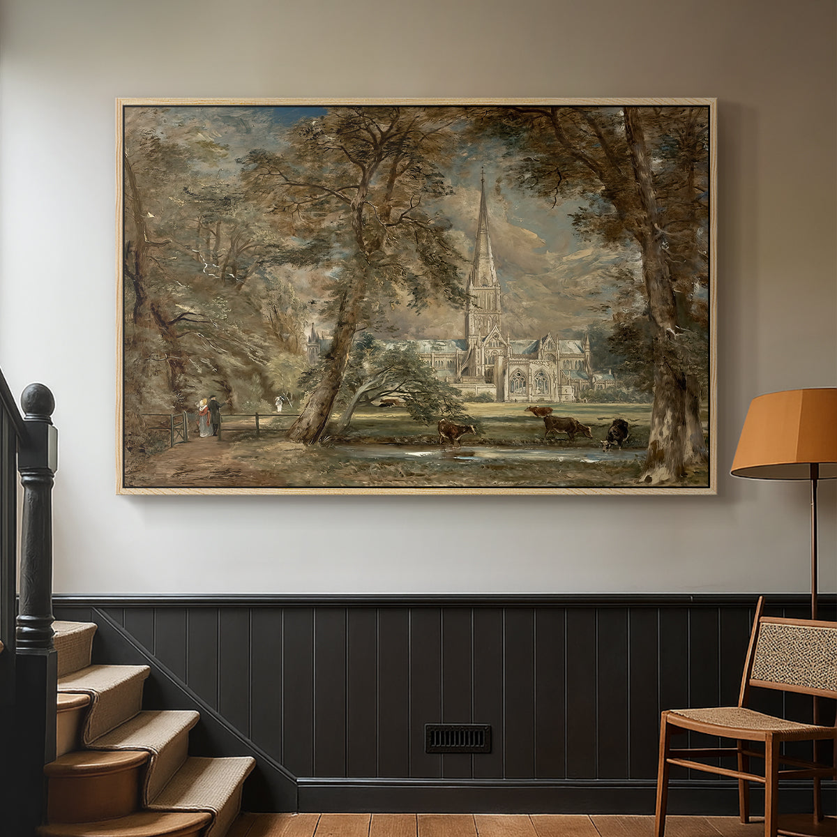 Salisbury Cathedral from the Bishop's Grounds, c. 1822-1823 - Floater Framed Canvas Print