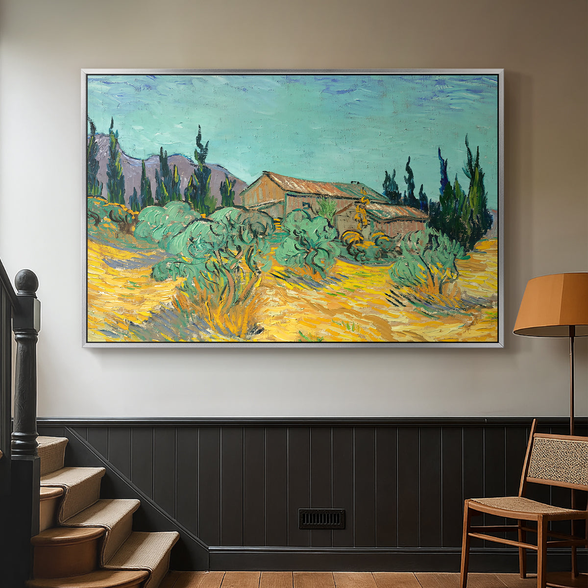 Wooden Sheds Among the Olive Trees and Cypresses, 1889 - Floater Framed Canvas Print
