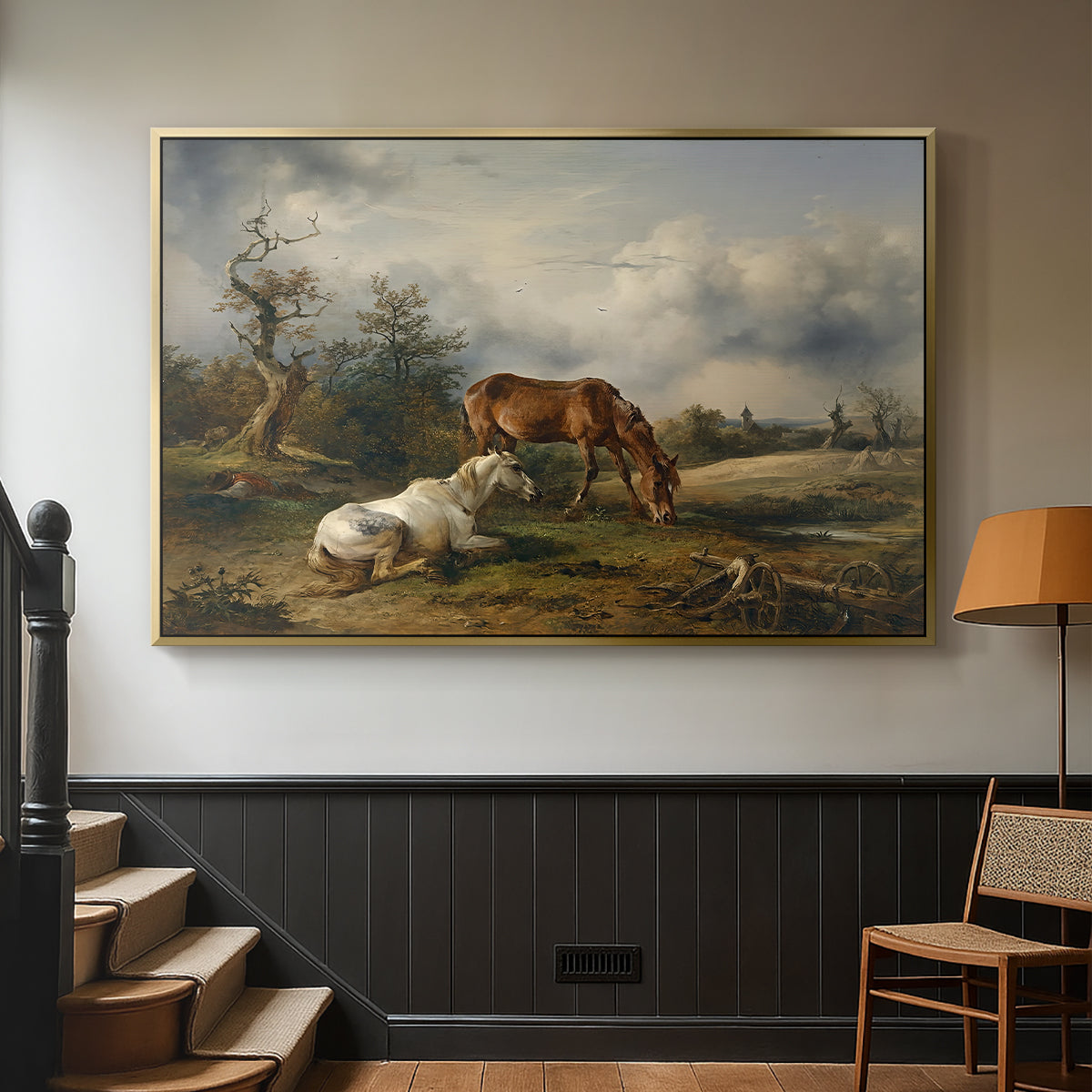 Two Horses on the Pasture, c. 1825 - Floater Framed Canvas Print