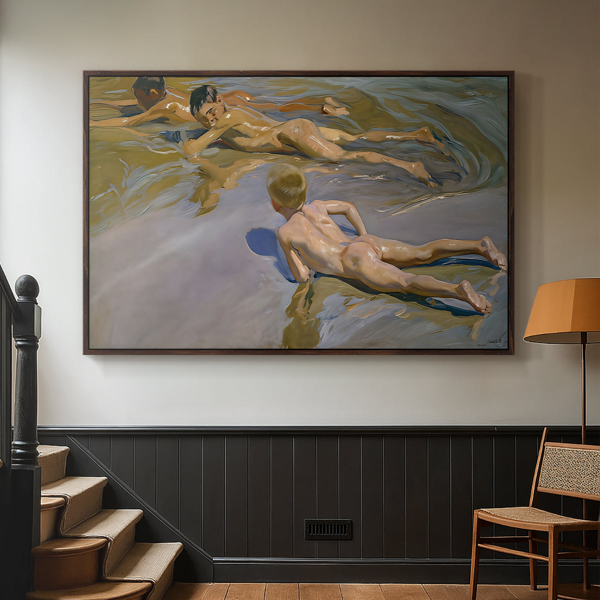 Boys on the Beach, 1910 - Floater Framed Canvas Print