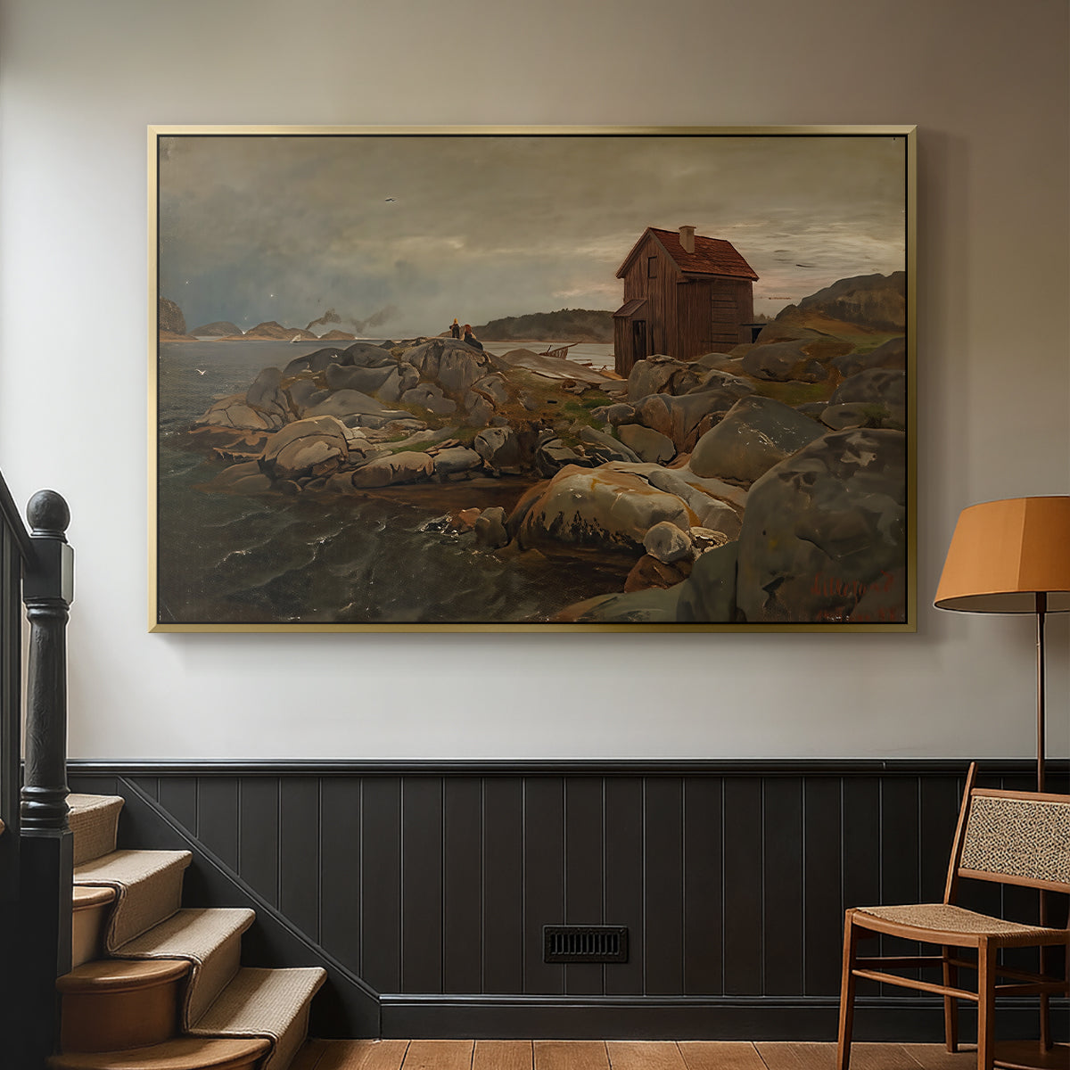 A Fisherman's Home, Lillesand, 1858 - Floater Framed Canvas Print