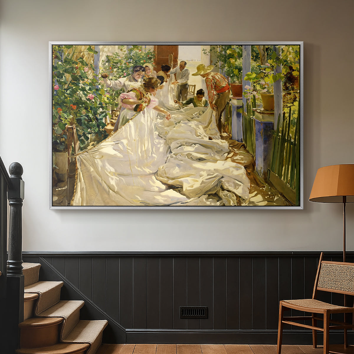 Sewing the Sail, 1896 - Floater Framed Canvas Print