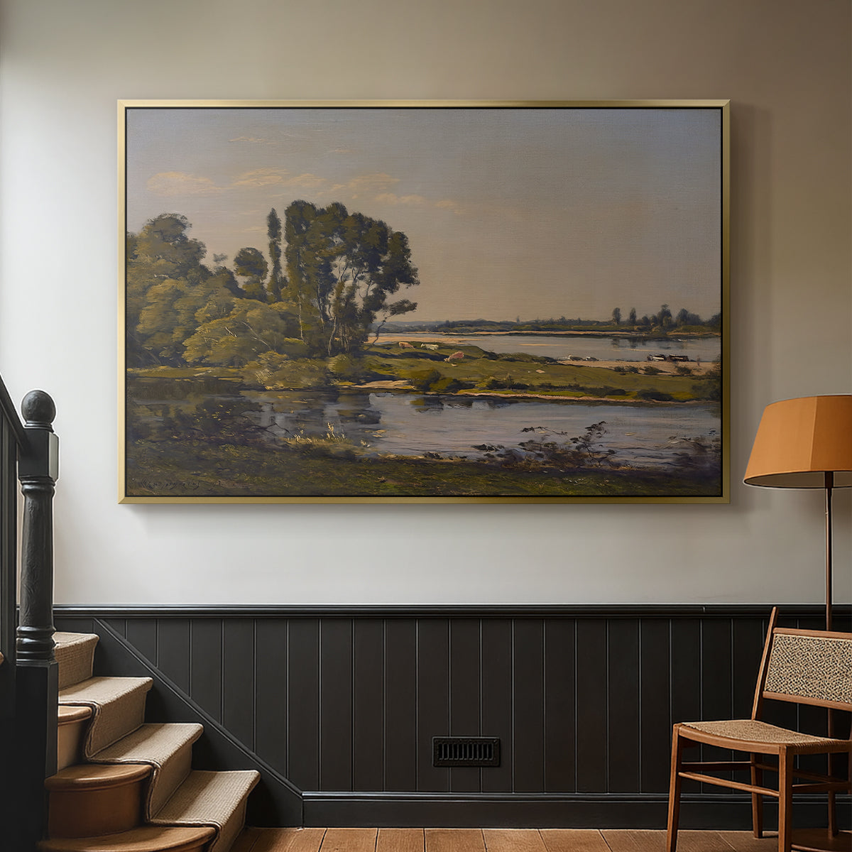 Landscape with a River, 1892 - Floater Framed Canvas Print